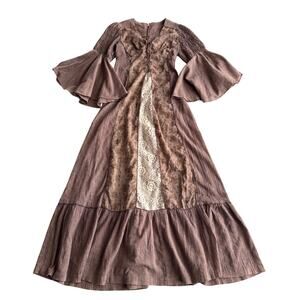 Handmade VTG Historical Bell Sleeve Regency Prairie Laced Bodice Long Dress‎ S